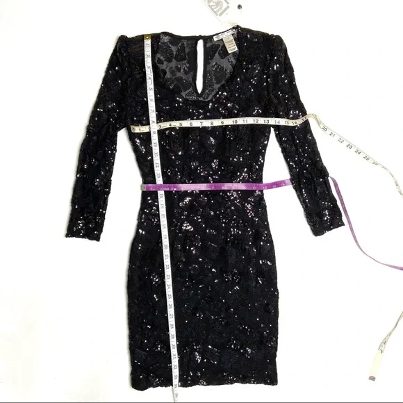 ALBERTO MAKALI Black and Iridescent Sequined Cocktail Dress - Picture 10 of 16